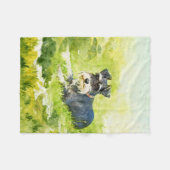 ミニチュア・シュナウツァーの水彩画のデジタル芸術 フリースブランケット (正面(横))
