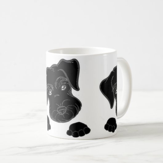 ミニチュア・シュナウツァーの黒いかいま見ること コーヒーマグカップ (正面右)