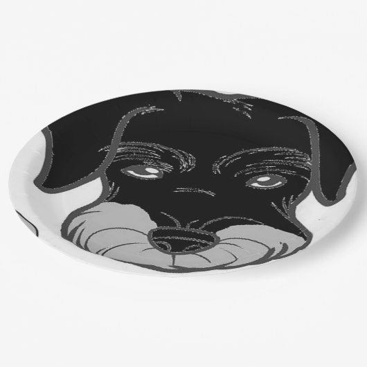 ミニチュア・シュナウツァーの黒および銀製にかいま見ること ペーパープレート (アングル)