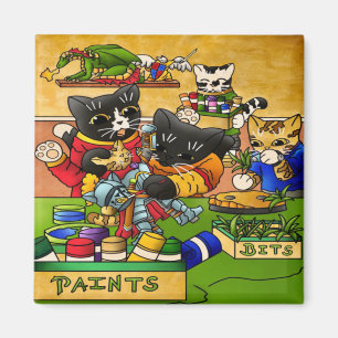 ミニチュア·ナイト·キャット·モデル絵画の猫たち マグネット