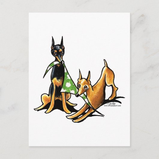 ミニチュア・ピンシャーとリンゴ ポストカード (正面)