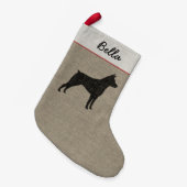 ミニチュア・ピンシャーのシルエットのMinPin犬のカスタム スモールクリスマスストッキング (正面 (吊り時))