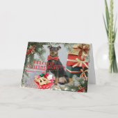 ミニチュア・ピンシャーはクリスマスの挨拶を持って来ます シーズンカード (正面)