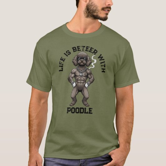 ミニチュア・プードル 筋肉質 タトゥー ボディビルダー Tシャツ (正面)