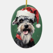 ミニチュアSchnauzerクリスマスブラシ絵画のアーツー セラミックオーナメント (正面)