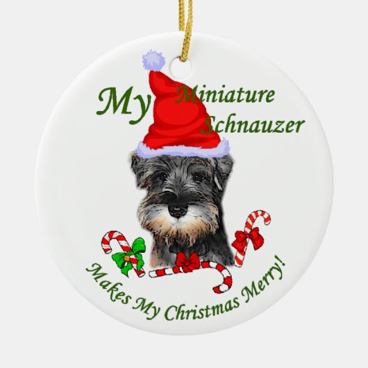 ミニチュアSchnauzerクリスマスプレゼントオーナメント セラミックオーナメント (正面)