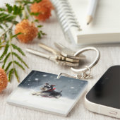 ミニチュアSchnauzerクリスマス雪の冬 キーホルダー (正面右)