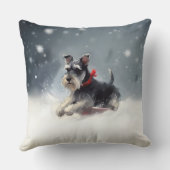 ミニチュアSchnauzerクリスマス雪の冬 クッション (裏面)