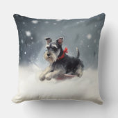ミニチュアSchnauzerクリスマス雪の冬 クッション (正面)