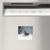 ミニチュアSchnauzerクリスマス雪の冬 マグネット (インサイチュ (食洗機))