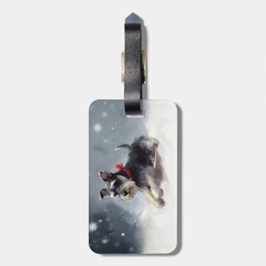 ミニチュアSchnauzerクリスマス雪の冬 ラゲッジタグ (裏面縦)