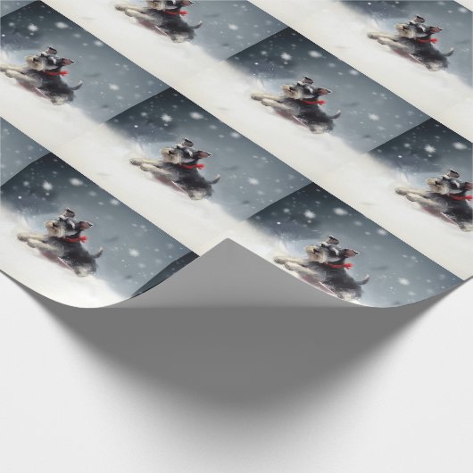 ミニチュアSchnauzerクリスマス雪の冬 ラッピングペーパー (角)
