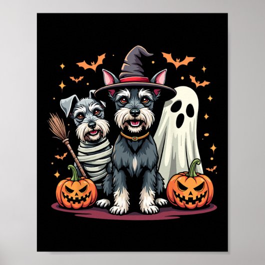 ミニチュアSchnauzerハロウィーンの衣装ミイラの魔女 ポスター (正面)