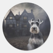 ミニチュアSchnauzerハロウィーン怖い ラウンドシール (正面)