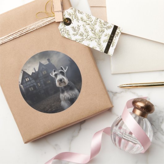 ミニチュアSchnauzerハロウィーン怖い ラウンドシール (ギフト)