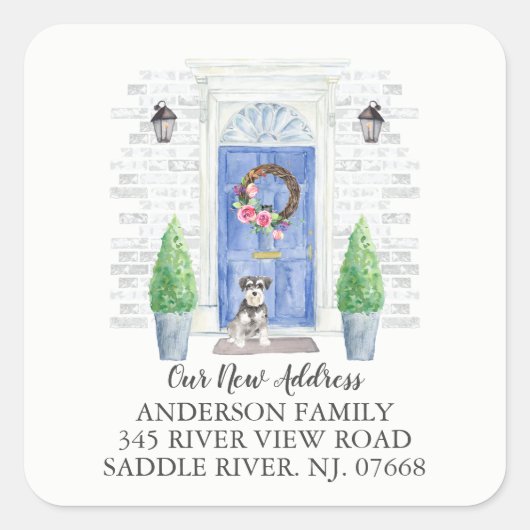 ミニチュアSchnauzerブルードア新しいアドレスラベル スクエアシール (正面)