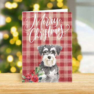 ミニチュアSchnauzerレッドプレイドクリスマス シーズンカード