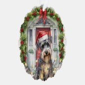 ミニチュアSchnauzer犬のフロントドアクリスマス オーナメントカード (右)