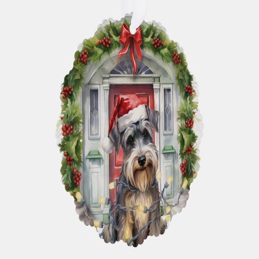ミニチュアSchnauzer犬のフロントドアクリスマス オーナメントカード (右)