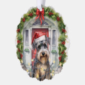 ミニチュアSchnauzer犬のフロントドアクリスマス オーナメントカード (左)