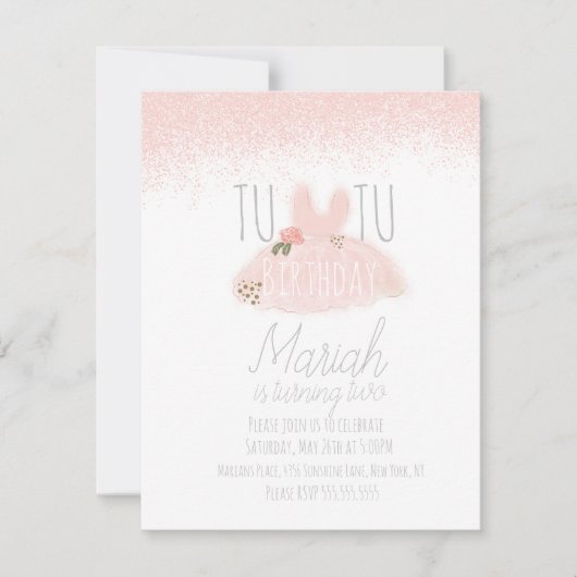 ミニチュチュの女の子の誕生日　2歳の輝き 招待状 (正面)