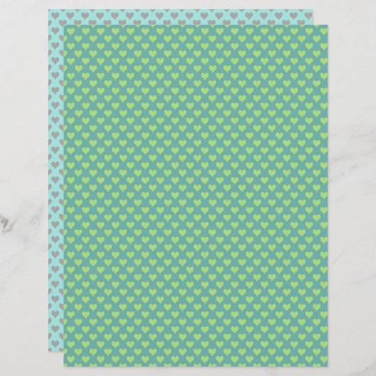 ミニハートグリーンイエロースクラップブック紙 (正面/裏面)