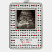 ミニハートソノグラムベビーの初めてのクリスマスツリー シルバープレートフレームオーナメント (正面)