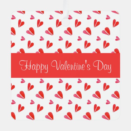 ミニハートバレンタイン金属スクエアオーナメントレッド メタルオーナメント (正面)