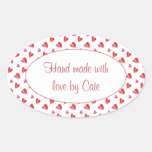 ミニハート楕円形「手作り」ステッカー 楕円形シール (正面)