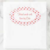 ミニハート楕円形「手作り」ステッカー 楕円形シール (バッグ)