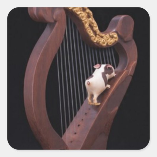ミニハープをよじ登る動物 ステッカー (正面)