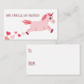 ミニバレンタインデイカードピンクユニコーンとハート ノートカード (正面/裏面)