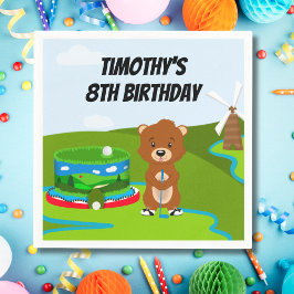 ミニパットゴルフの誕生日 かわいいホリネズミ 子供のパーティー  スタンダードカクテルナプキン