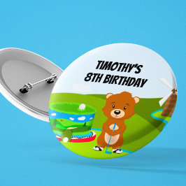 ミニパットゴルフの誕生日 かわいいホリネズミ 子供のパーティー  缶バッジ