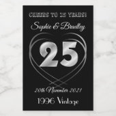 ミニパーソナライズされた25結婚周年 ワインラベル (シングルラベル)