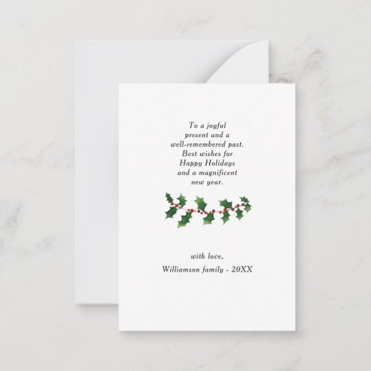 ミニファミリーフォトアーチメリークリスマスホリデー ノートカード (裏面)