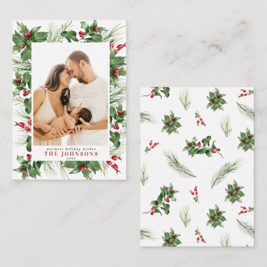 ミニフォトホリモダンーベリーグリーナリークリスマス ノートカード (正面/裏面)