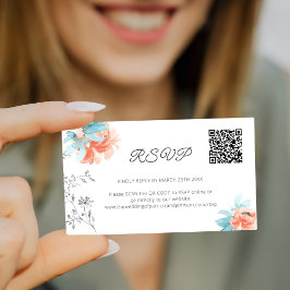 ミニフローラQRコーモダンド結婚のオンラインRSVP エンクロージャーカード