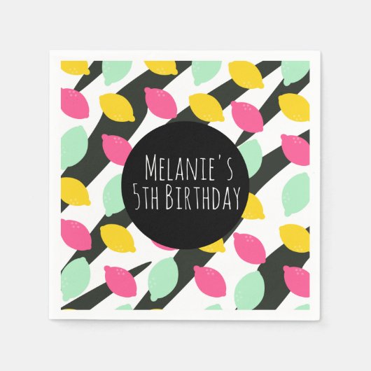 ミニブライトピンクレモネードライム誕生日any スタンダードカクテルナプキン (正面)