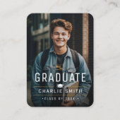 ミニブラックタイポグラフィ写真卒業招待状 エンクロージャーカード (正面)