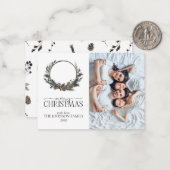 ミニブラック冬リースメリークリスマスフォト ノートカード (正面/裏面インサイチュ)