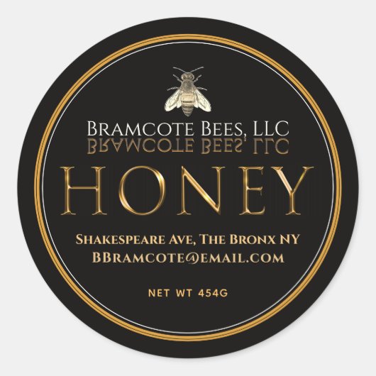 ミニブラック&金ゴールドハニーリッドラベルヴィンテージビー ラウンドシール (正面)