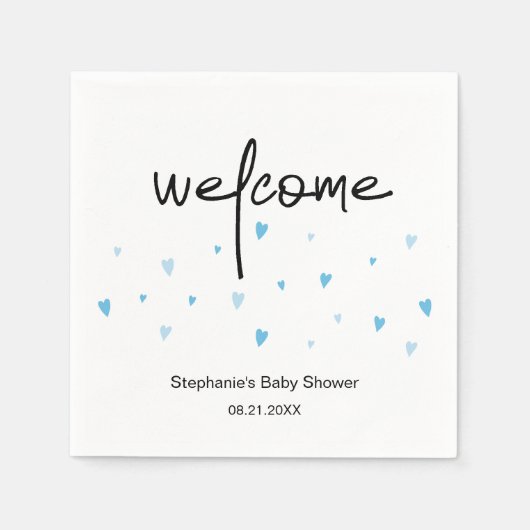 ミニブルーハート散布男の赤ちゃんシャワー紙 スタンダードカクテルナプキン (正面)