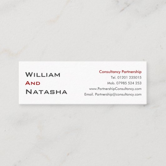 ミニプロファイルカード – コンサルタントのパートナーシップ スキニー名刺 (正面)