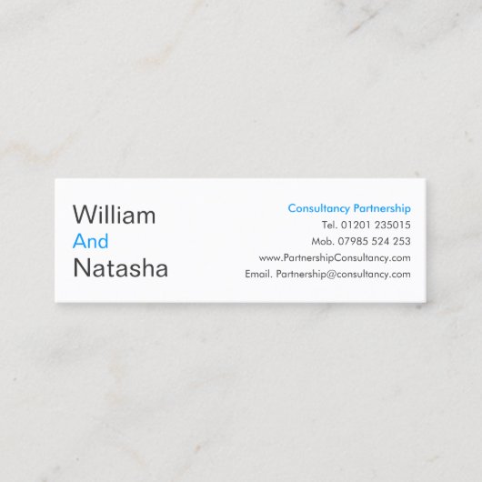 ミニプロファイルカード – コンサルタントのパートナーシップ スキニー名刺 (正面)