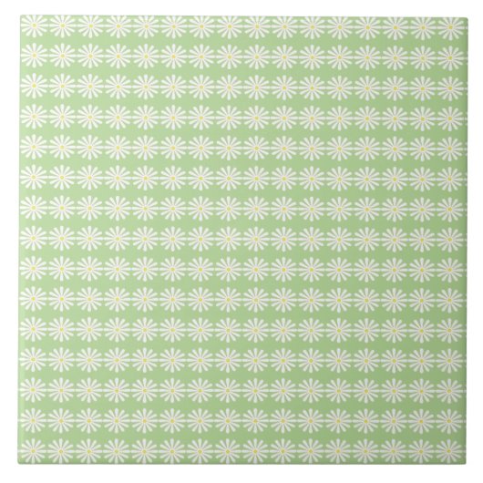 ミニホワイトデイジーオンミントグリーン タイル (正面)