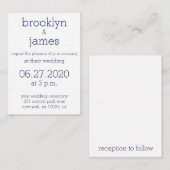 ミニホワイトネイビーブルーモダン結婚式招待状 エンクロージャーカード (正面/裏面)