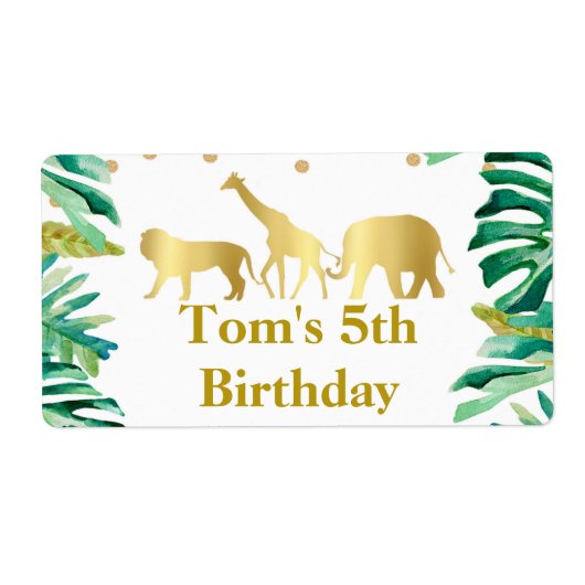 ミニボトルラベルジャングル動物の緑の金ゴールド ラベル (正面)