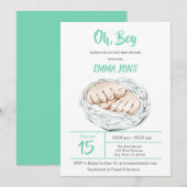 ミニボーイ赤ちゃんシャワーの招待状 セーブザデート (正面/裏面)