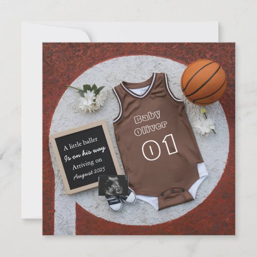 ミニボールバスケットボール妊娠の発表 招待状 (正面)